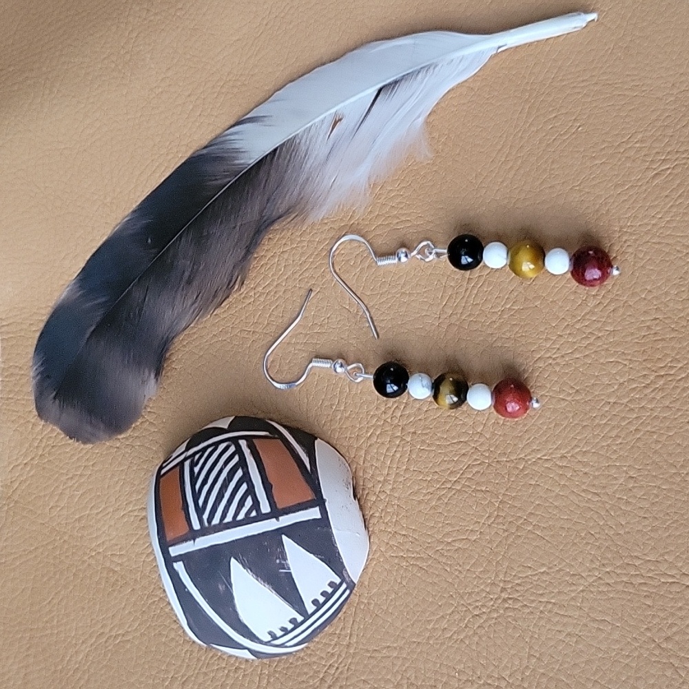 Apple Coral Onyx Howlite Tigers Eye Earrings Western Boho Festival Rodeo Gift